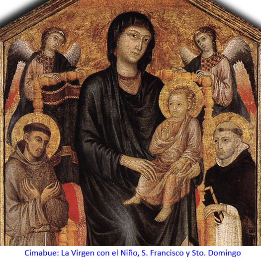 Cimabue: La Virgen con el Niño, S. Francisco y Sto. Domingo